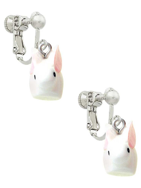 Resin White Big Ear Bunny Clip On Earrings