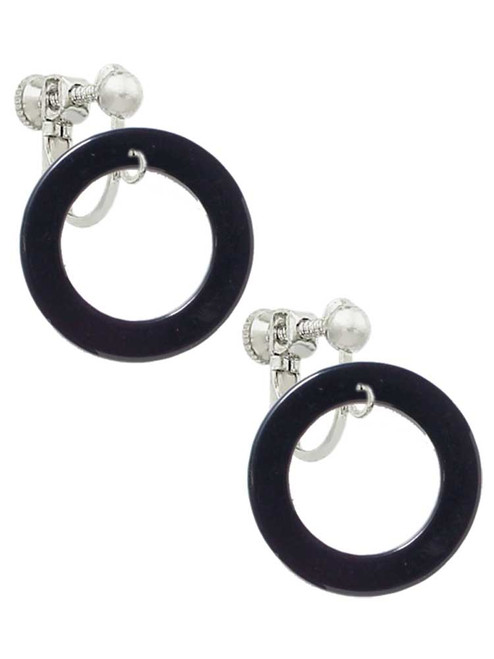 Acrylic 7/8" Ring Black Clip On Earrings