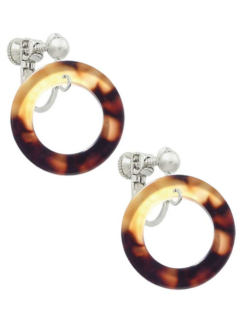 Acrylic 7/8" Ring Mixed Brown and Yellow Clip On Earrings