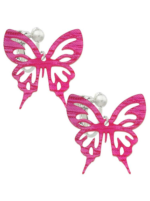 Acrylic Medium Cut Out Butterfly Magenta Clip On Earrings