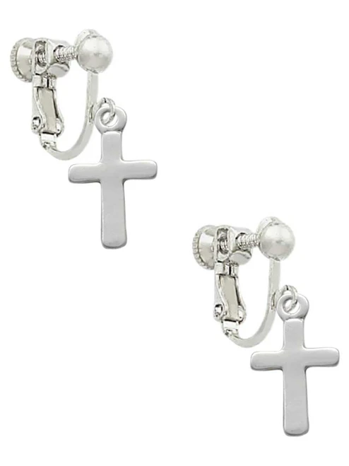 Simple Plain Small Cross Clip On Earrings