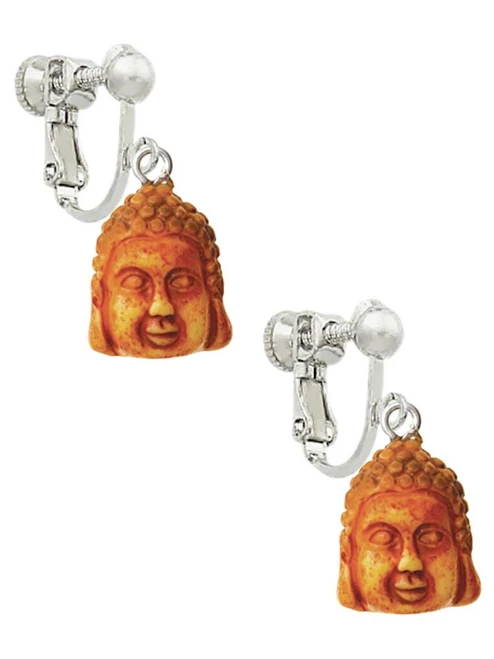 Resin Buddha Head Clip On Earrings