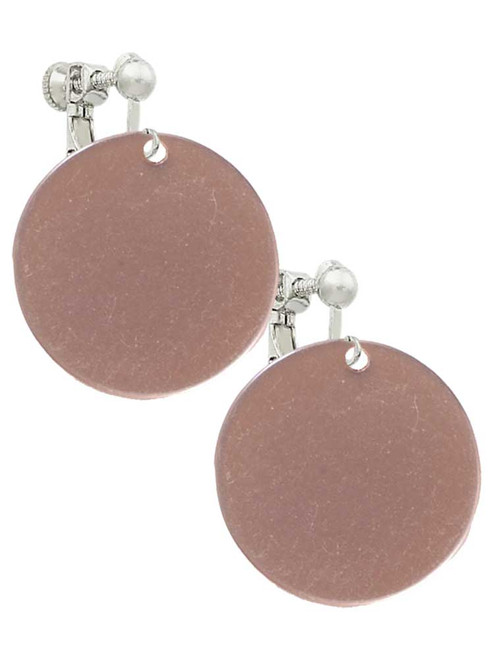 Acrylic 1 1/8" Disc Rose Gold Tone Clip On Earrings