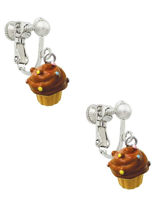 Resin Mini Vanilla Cupcake with Chocolate Frosting Clip On Earrings