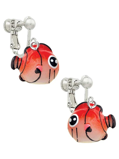 Resin Orange Fish Clip On Earrings