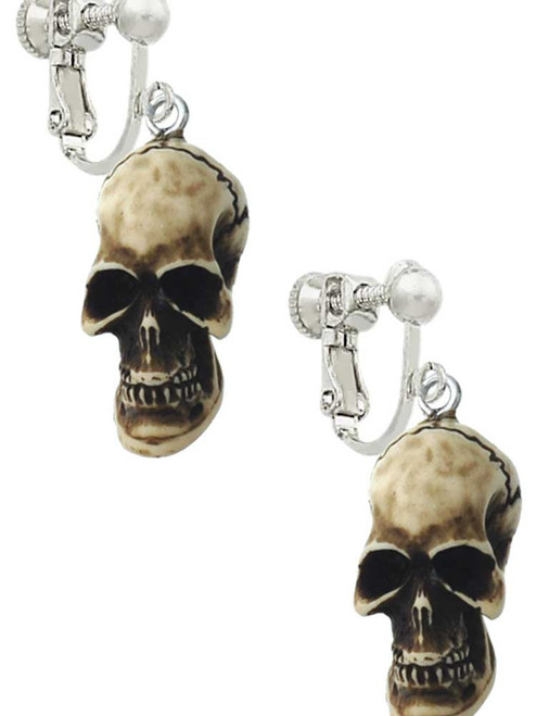 Resin Skull Clip On Earrings