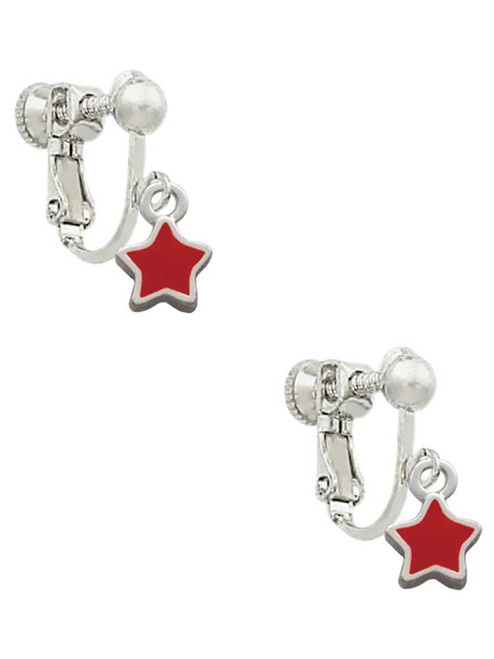 Mini 2-D Red Star Clip On Earrings