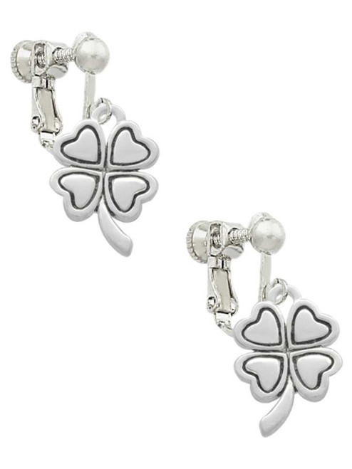 Antiqued Four Leaf Clover Clip On Earrings