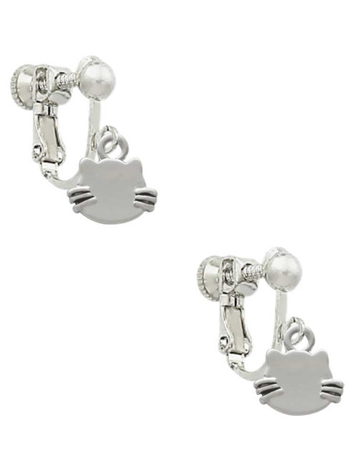 Mini Cat Face with Whiskers Clip On Earrings