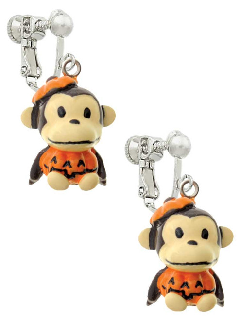 Resin Monkey in Pumpkin Costume Clip On Earrings