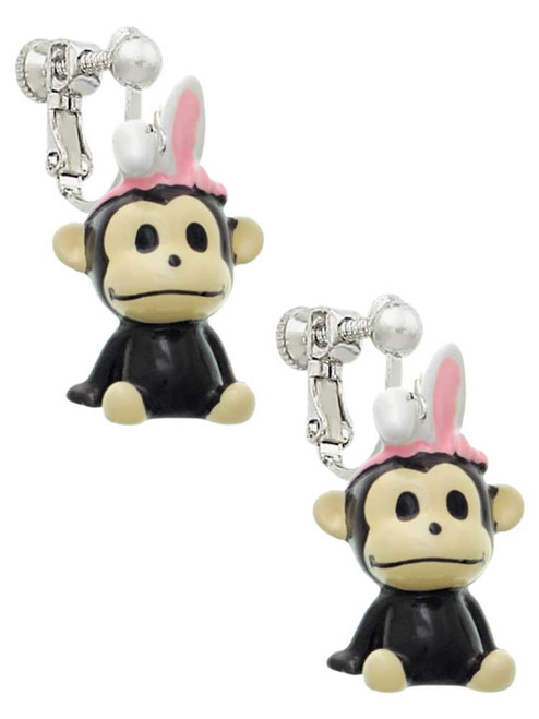 Resin Monkey with Bunny Ears Clip On Earrings