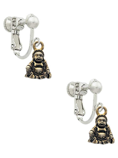 Mini Gold Tone Buddha Clip On Earrings