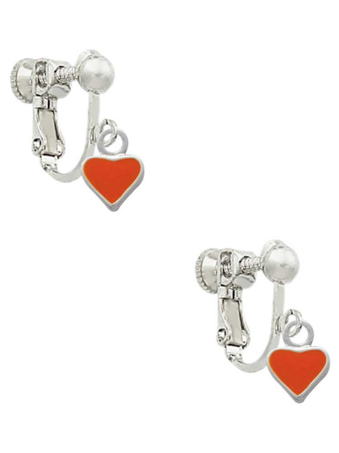Mini Two Sided Orange Heart Clip On Earrings