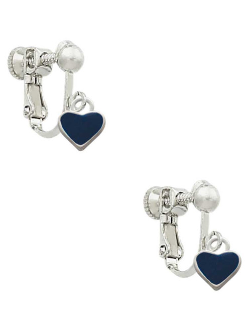 Mini Two Sided Blue Heart Clip On Earrings