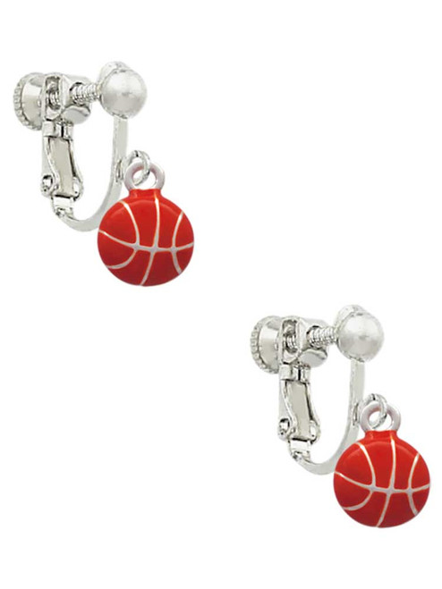 Mini Enamel Basketball Clip On Earrings