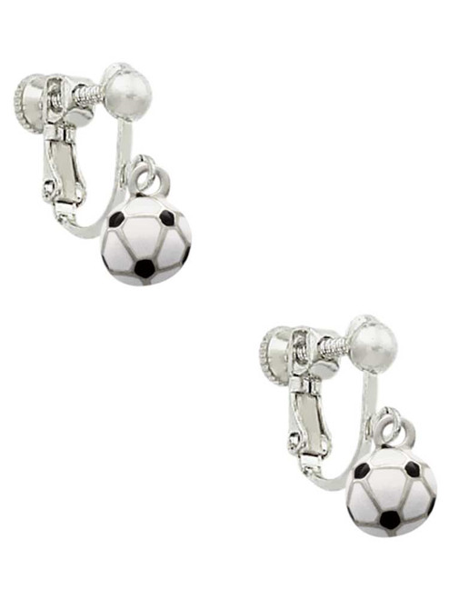 Mini Enamel Soccer ball Clip On Earrings