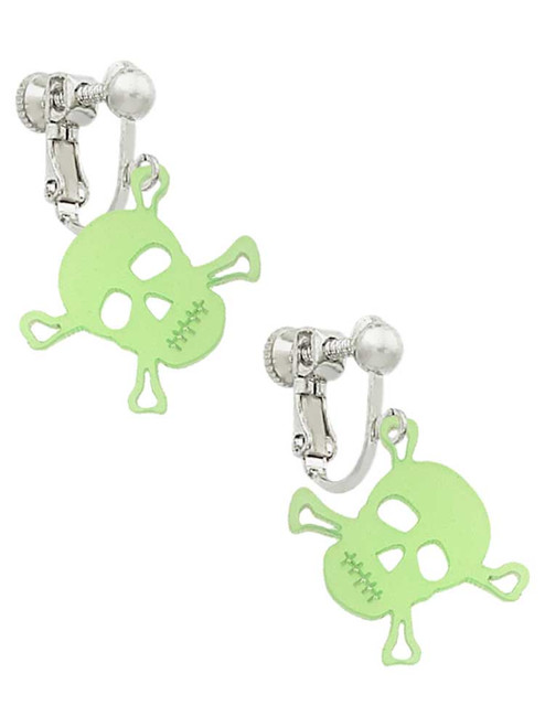 Acrylic Small Lime Green Skull Clip On Earrings