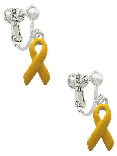 Yellow Ribbon Clip On Earrings
