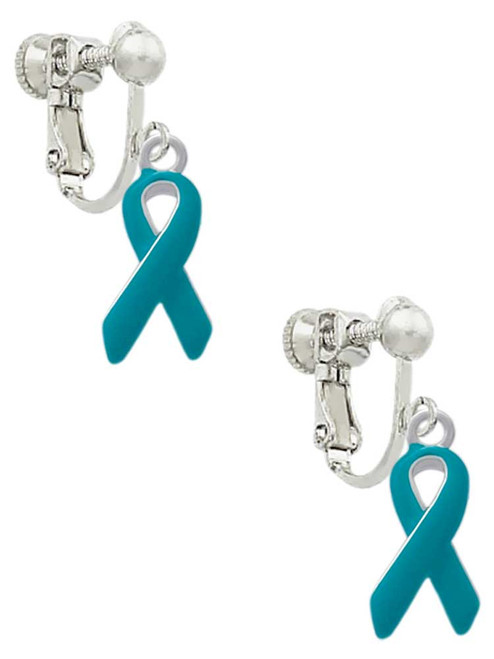 Teal Ribbon Clip On Earrings
