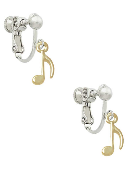 Mini Gold Tone Eighth Note Clip On Earrings