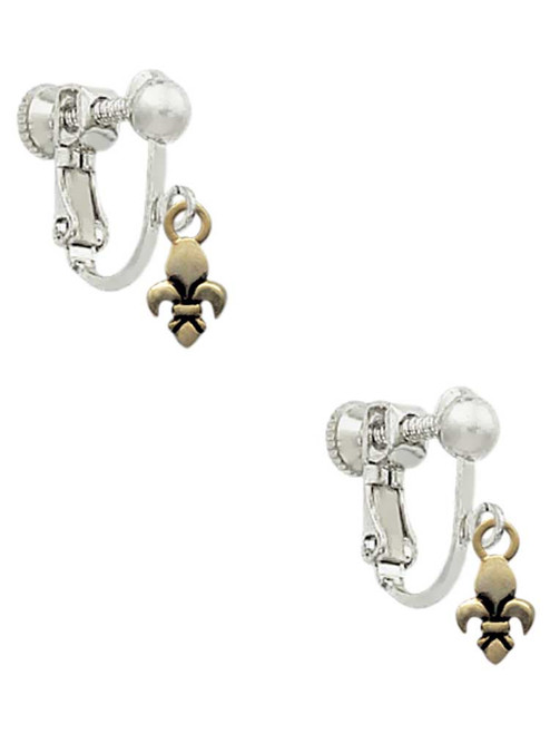 Mini Gold Tone Fleur de Lis Clip On Earrings