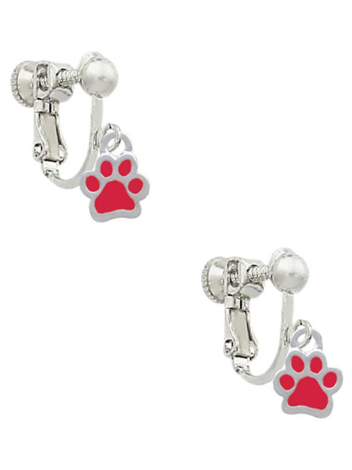 Mini Translucent Red Paw Clip On Earrings