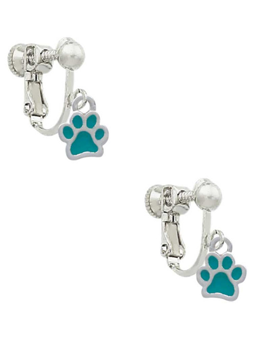 Mini Translucent Teal Paw Clip On Earrings