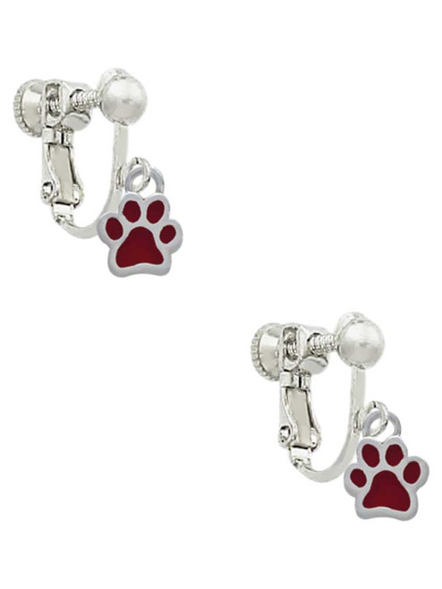 Mini Translucent Maroon Paw Clip On Earrings
