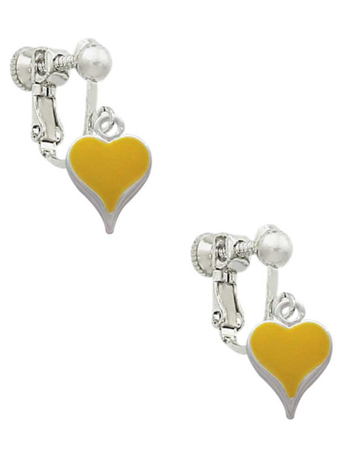 Small Long Yellow Heart Clip On Earrings