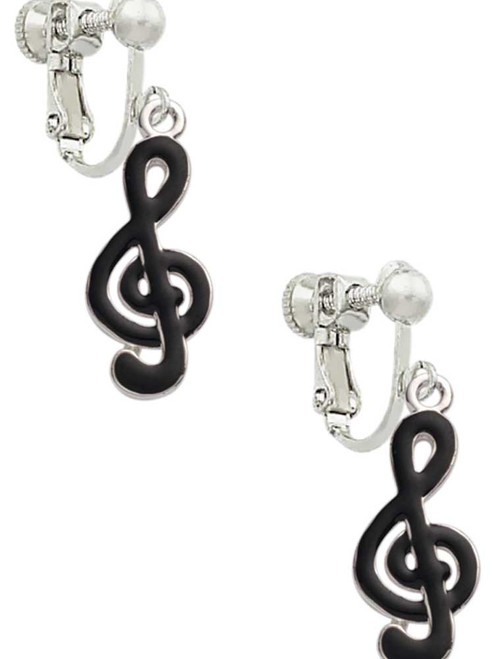 Black Clef Clip On Earrings