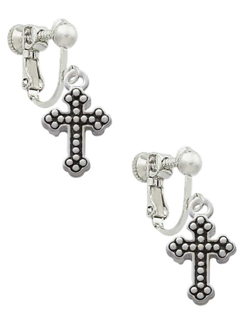 Small Botonee Cross with Beaded Decoration Clip On Earrings