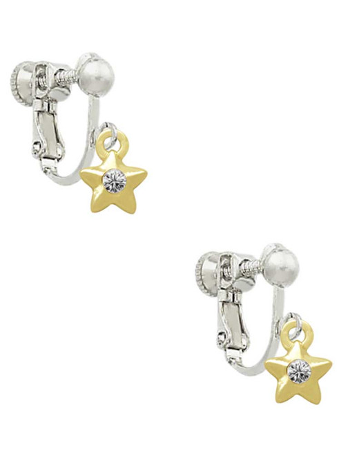 Mini Gold Tone Star with Clear Crystal Clip On Earrings