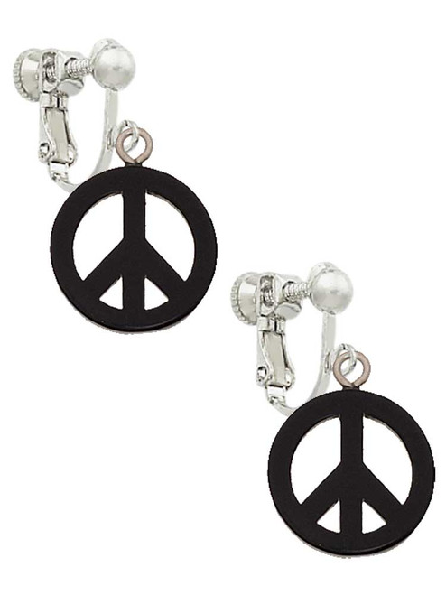 Acrylic Small Black Peace Sign Clip On Earrings