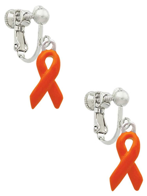 Orange Ribbon Clip On Earrings