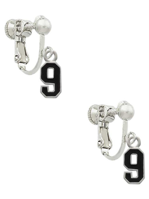 Black Number - 9 Clip On Earrings
