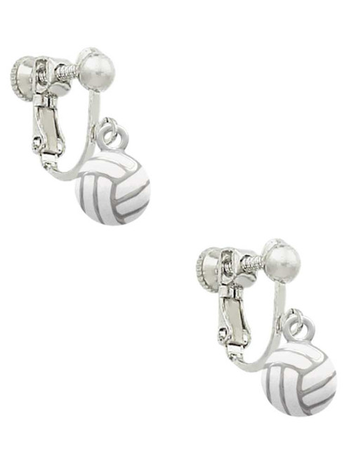 Mini Enamel Volleyball Clip On Earrings