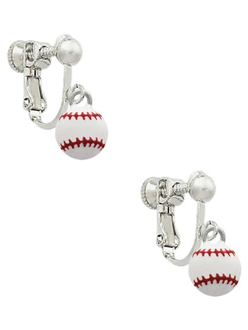 Mini Enamel Baseball Clip On Earrings