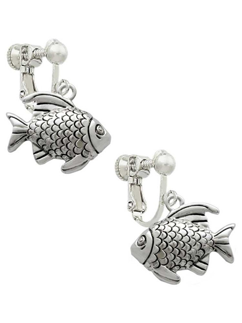 Antiqued Fish Clip On Earrings