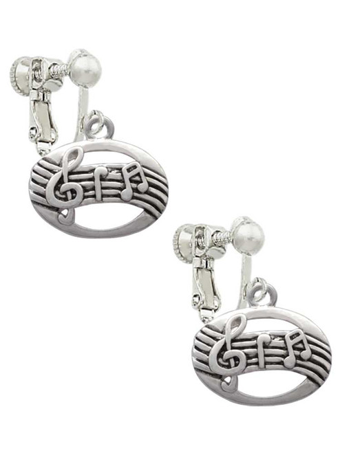 Oval with Music Notes Clip On Earrings