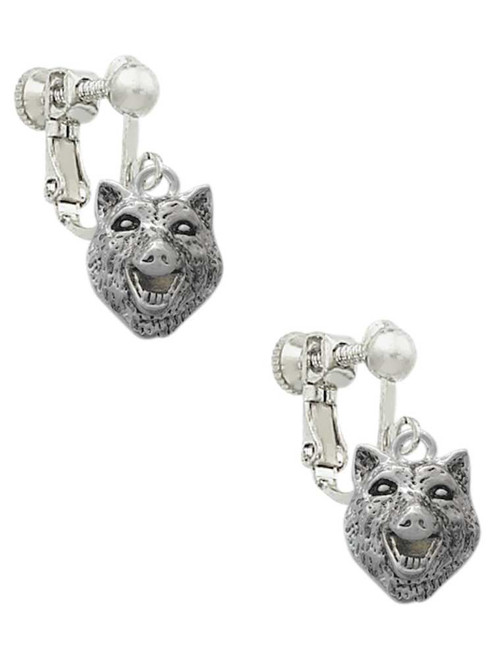 Wolf Head Clip On Earrings