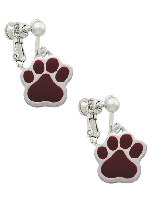 Large Maroon Paw Clip On Earrings