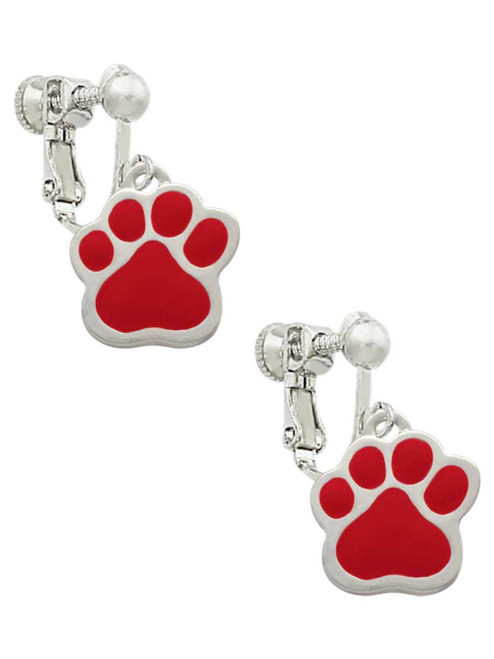 Large Red Paw Clip On Earrings