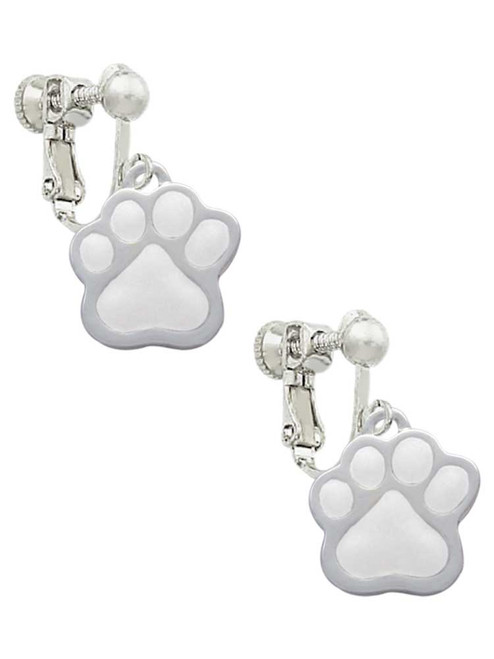 Large White Paw Clip On Earrings