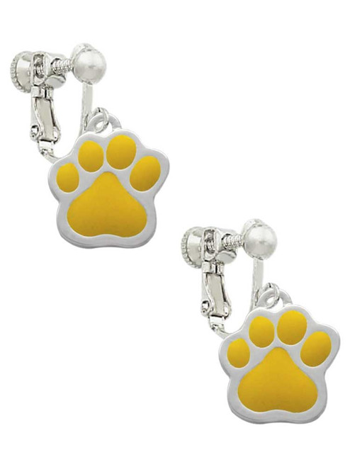 Large Yellow Paw Clip On Earrings