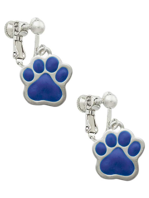 Large Royal Blue Paw Clip On Earrings