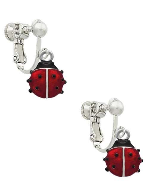Mini Red Translucent Ladybug Clip On Earrings