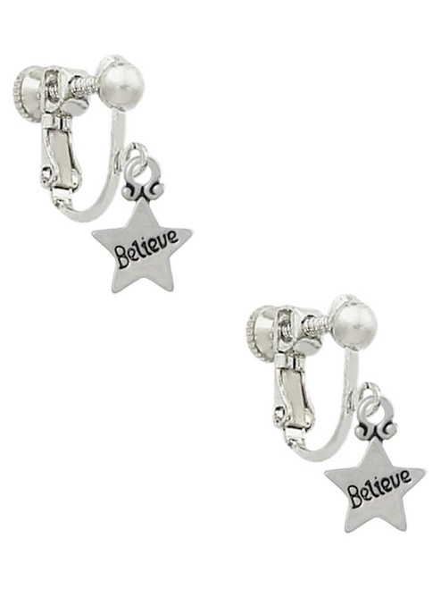 Mini ''Believe'' Star Clip On Earrings