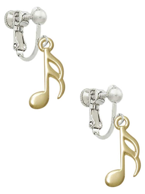 Gold Tone Sixteenth Note Clip On Earrings