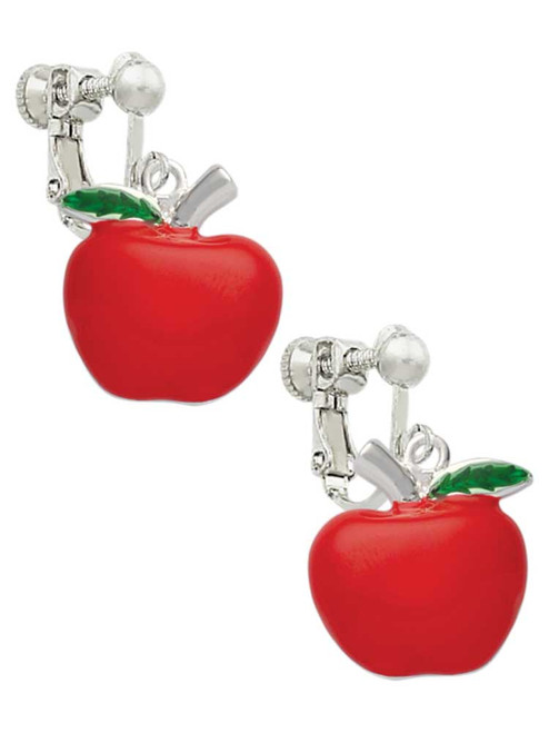 Large Red Apple Clip On Earrings