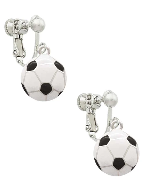 Large Enamel Soccer ball Clip On Earrings